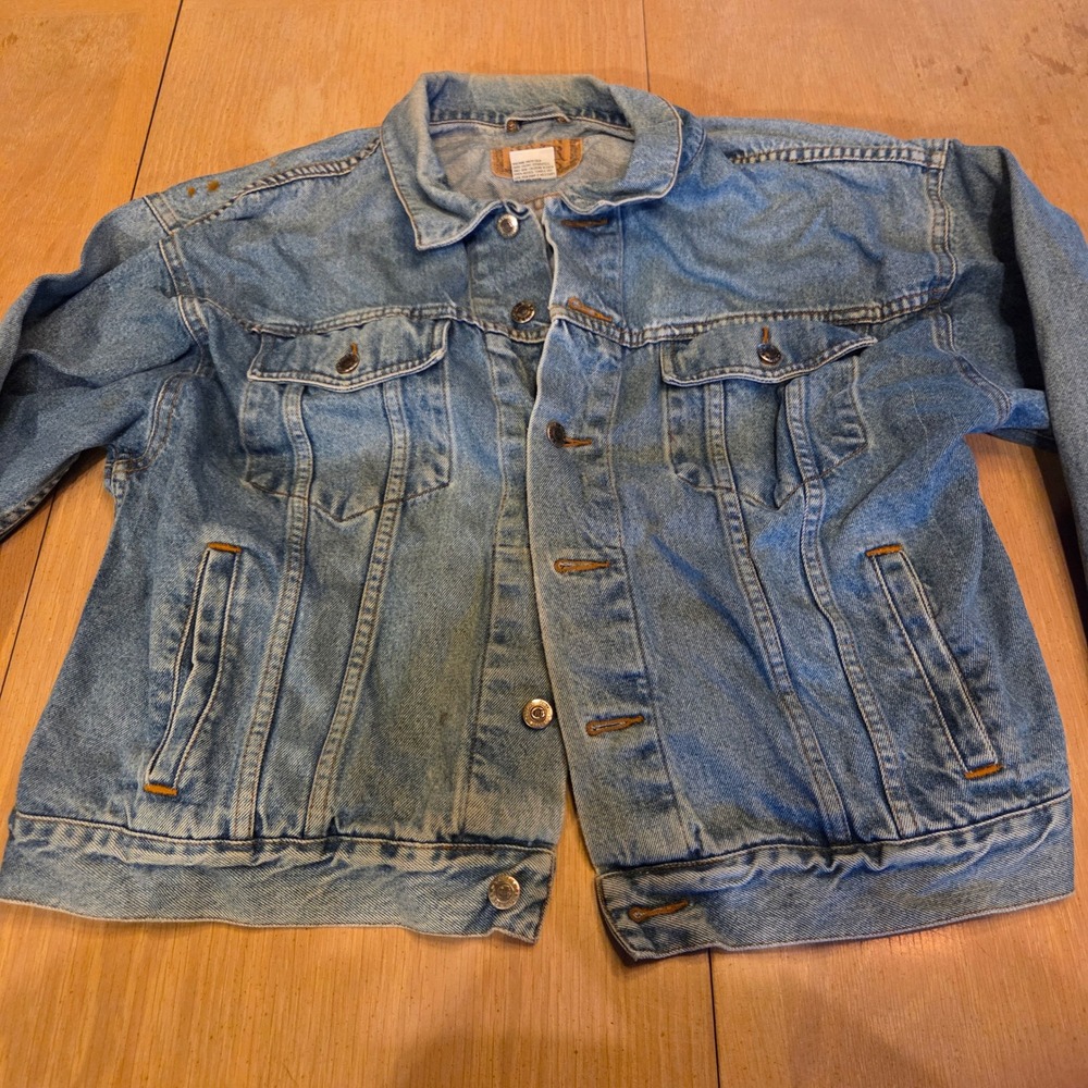 Canyon River Blues Mens L Blue Denim Trucker Jacket Vintage 100% Cotton 35433